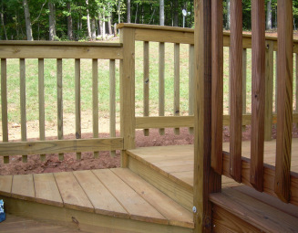 Wooden deck framing and stairs