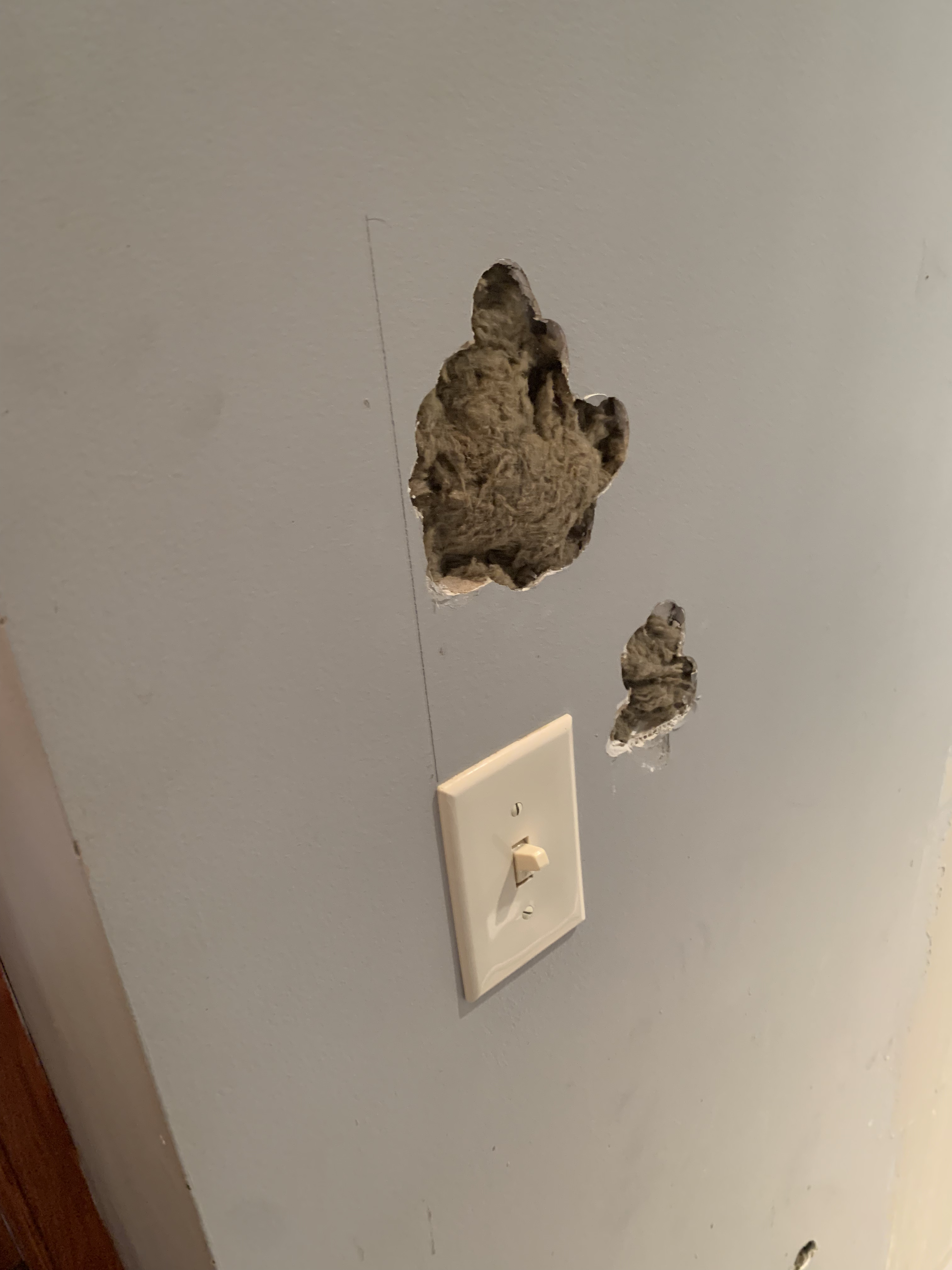 Backing material was placed inside the wall cavity to provide support for the mud and prevent it from sinking behind the sheetrock.